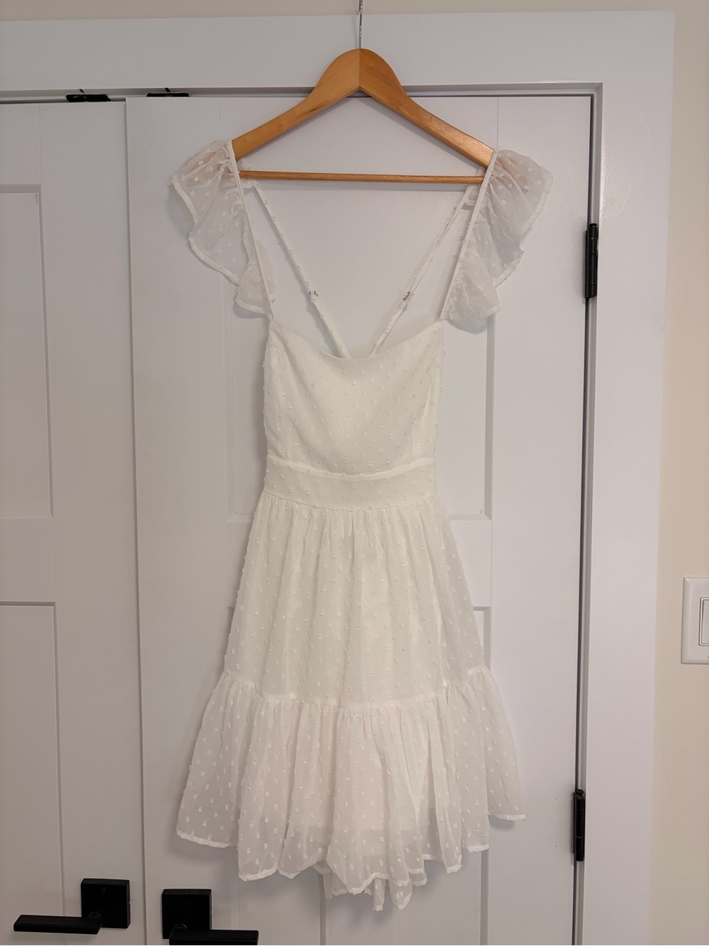 White Swiss Dot Ruffled Sleeve Sundress